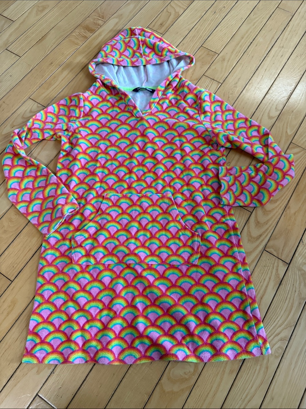 Lands’ Wnd Kids Rainbow Hooded Swim Cover-Up - Pink Multicolor